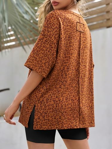 Image of Tankaneo Womens Oversized Tshirts Summer Casual Short Sleeve Crew Neck T Shirt Loose Fit Side Slit Tee Tops
