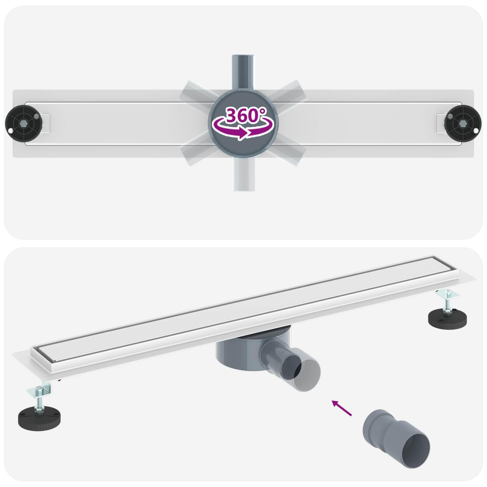 Desagüe de ducha de acero inoxidable 304 con sifón de 360°, ajustable de 0 a 30 mm, 70 cm de longitud, gorro reversible 2 en 1, válvula de desagüe para ducha y lavabo, accesorios de bañera en