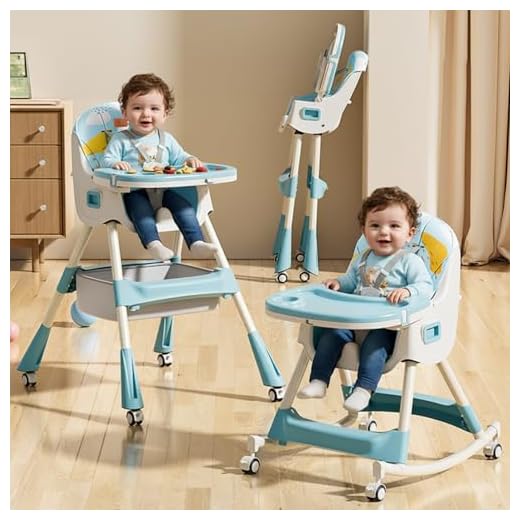 R for Rabbit Sugar Doodle Plus High Chair for Baby 3-in-1 Convertible Rocking Chair, Smart & Compact Fold with Dual Detachable Meal Tray for 0.6 to 5 Years Kids |(Lake Blue)