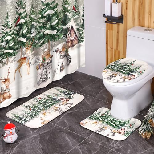 Tapis et rideau de douche de Noël imperméable 180x180 avec 12 crochets