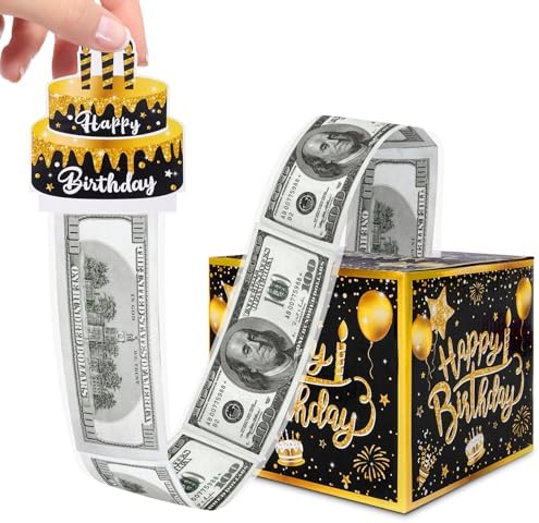 Daddy Birthday Money Box Cash Pull Gift - Black & Gold Money Box With Pull-Out Card & 50 Transparent Bags For Cash Gifts
