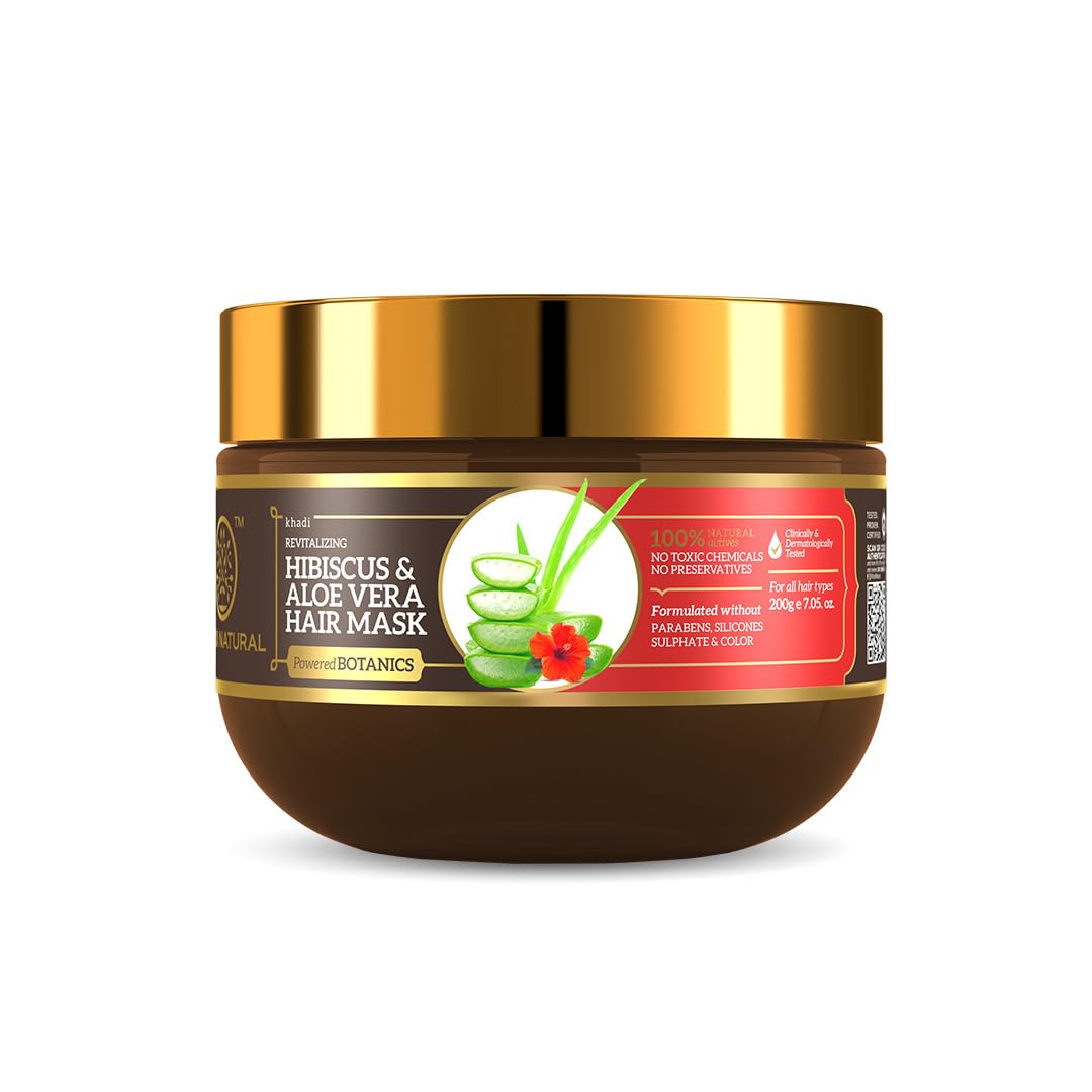 Khadi Natural Powered Botanics Hibiscus & Aloe Vera Hair Mask | Deep Repair & Nourishment | Strengthens Roots, Adds Shine | No Parabens | For all hair types | 200 gm-picture-26