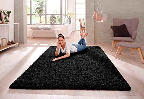 SHAGGY RUG 30MM / 3cm Modern Rugs Living Room Extra Large Small Medium Rectangular Size Soft Touch Thick Pile Living Room Area Rugs Non Shedding (Black, 80cm x 150cm (3ft x 5ft))