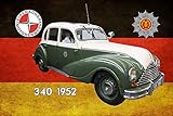 Rahmen geprägt & gewölbt FS Polizei Auto DDR Eisenacher 340 1952 Volkspolizei Blechschild Schild gewölbt Metal Sign 20 x 30 cm