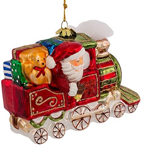 Noble Gems Kurt Adler Glass Santa on Christmas Train Ornament, 5.5-Inch
