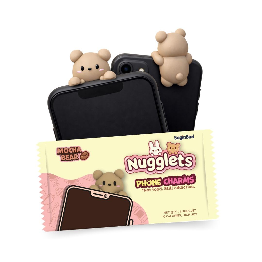 BeginBird Nugglets Mocha Bear Cute Phone Charm, Kawaii Case Border Sticker Peeker, Mini 3D Screen Edge Charm for Computer Monitor, Laptop, Tablet & Mobile, Unique Aesthetic Tech Gift for All Ages