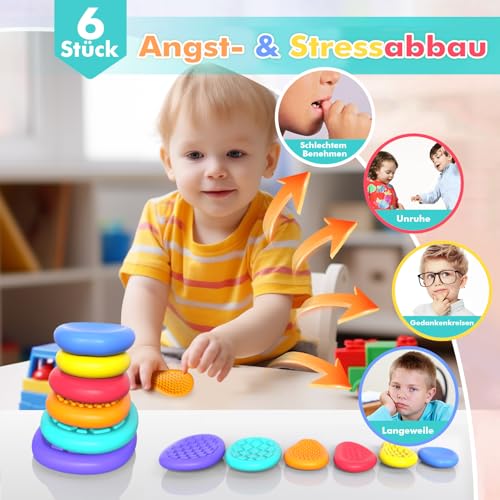 BDwing Silikon Fidget Toys Sensory Stones, 6 Stück Anti Stress Finger Spielzeug Stressabbau Reliever Geschenk für Kinder und Erwachsene, ADHS & Autismus Sensory Toys