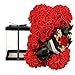 Orso rosa artificiale, orsetto di peluche a con fiori, ideale come regalo per San Valentino, Festa della Mamma, regalo di compleanno, cerimonie nuziali, con scatola regalo trasparente (rosso)
