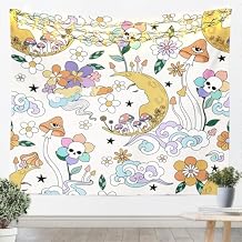 Trippy Mushroom Tapestry,Daisy Floral Moon Cloud Wall Hanging Art,Groovy Hippie Style Wall Decor Tapestries,Kids Girls Boys Teens Colorful Boho Living Room Bedroom Decor,59.1x82.7