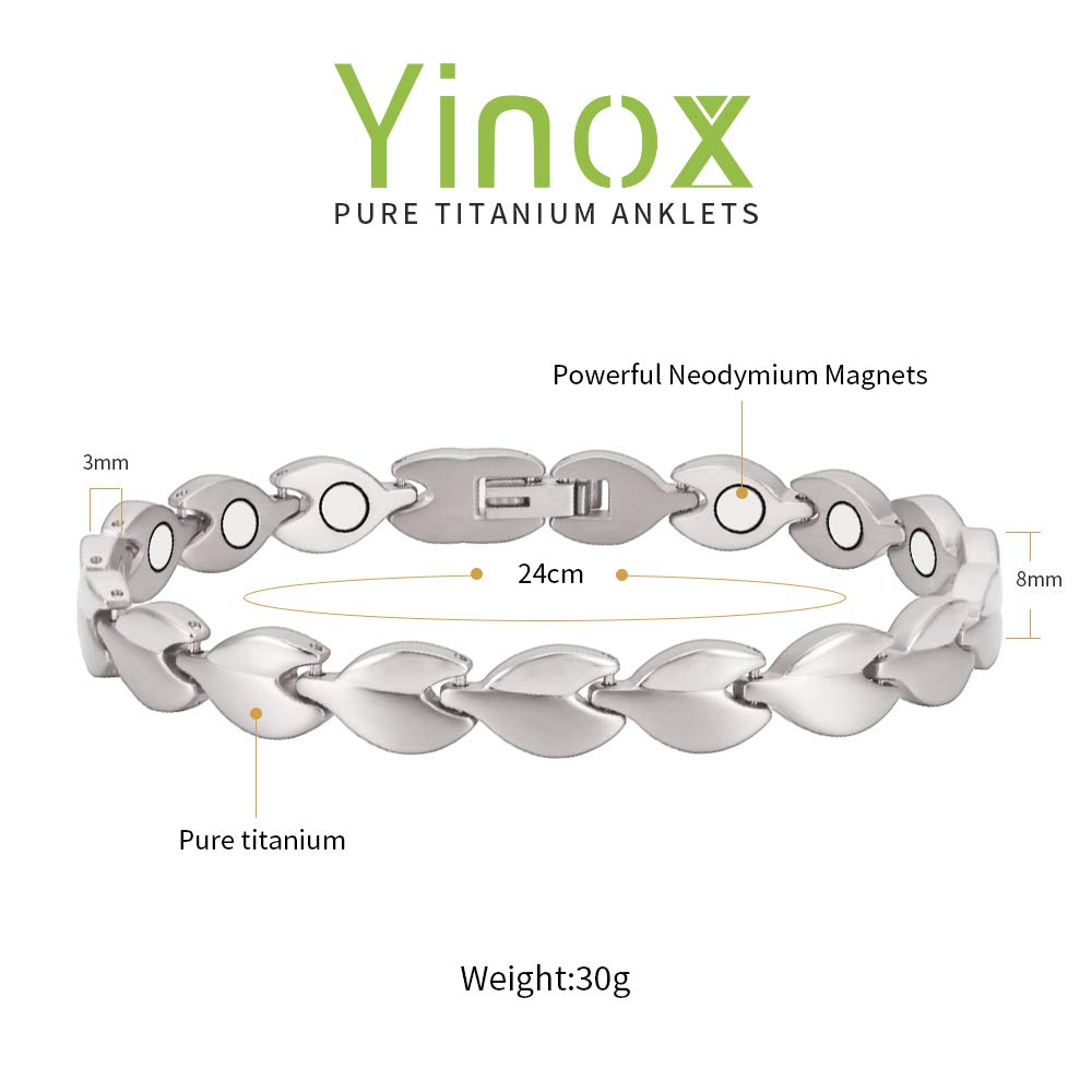 YINOX 2 szt. damska tytanowa magnetyczna bransoletka na kostkę i bransoletka na kostkę z magnesem i miedzią biżuteria TAC-0088S TAC-0088R, 24 cm, Tytan