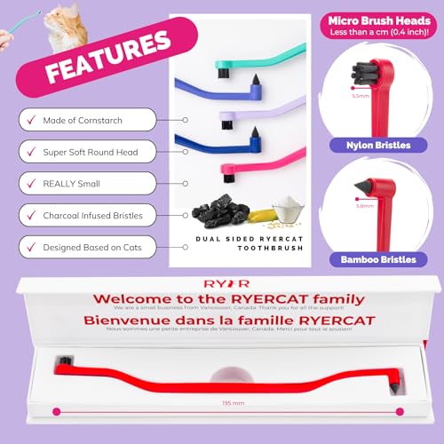 Image of RYERCAT Dual Sided Cat Toothbrush - Kitten Toothbrush with Micro Head (Very Small) for Custom fit - Cat Dental Care Supplies - Pet Toothbrush for Cats (Candy Cane)