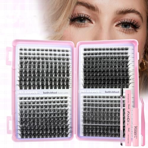 Cluster Lashes DIY Lash Clusters Eyelash Extensions 480PCS Individuel Eyelashes with Lash Glue & Remover 4 Styles False Eyelashes Wispy Fluffy D Curl Lash Extension Kit 8-16MM for DIY at Home(Kit)