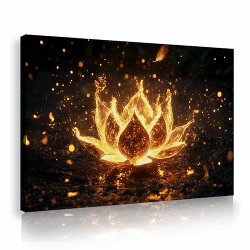 Tableau moderne lotus doré luxe avec cadre intérieur pour salon