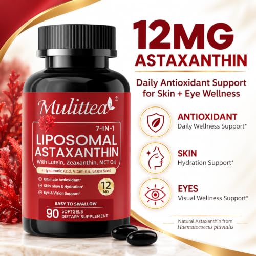 Mulittea Liposomal Astaxanthin 12mg, 90 Softgels - 10.78 w/ Code + 60% Off Code LCKXXU57 - image 2