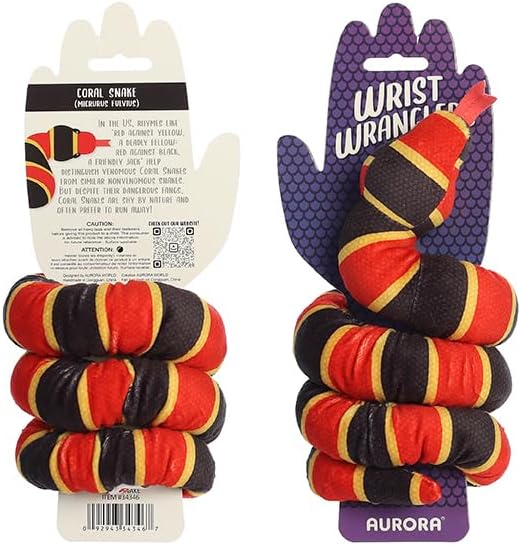 Aurora® Playful Snake Wrist Wranglers™ Coral Snake Stuffed Animal - Vibrant Colors for an Eye-Catching Design - Perfect for Kids, Adults, and Any Reptile Enthusiasts