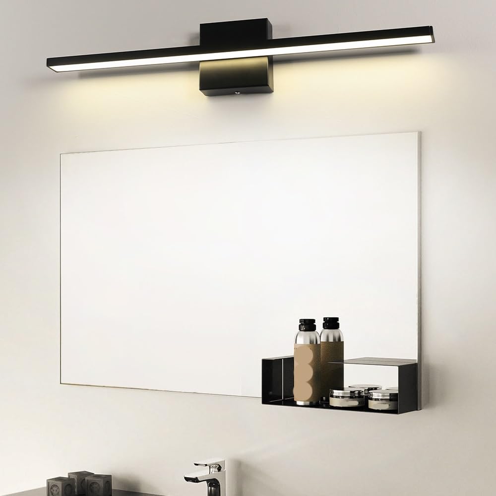 Lampada Specchio Bagno Nero LED Lineare, Applique Bagno Slim Piatta Luce per Specchio Design Minimalista Rasatura Trucco(White,60cm/23.62in)