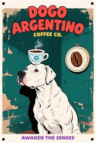 XingFox Dogo Argentino – Erwecke die Sinne – Blechschild im Retro-Stil – Wanddeko – Lustiges Geschenk für Café, Zuhause, Küche, Garage, Bad, Bauernhof, Garten, Bar – Metallposter, 20 x 30 cm