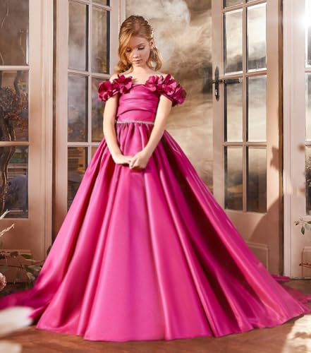Off Shoulder Flower Girl Dress for Wedding Satin Princess Pageant Dresses for Girls Kids Party Ball Gowns with Pockets4