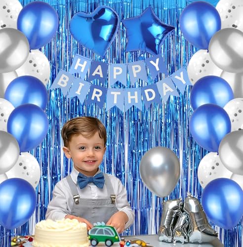 Image of Ecolley Blue Birthday Decorations for Children Boys Him Men Boys Girls Women, Happy Birthday Balloons for Party Decor Birthday Party Supplies