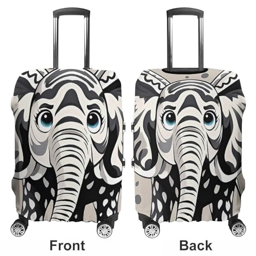Black And White Elephant Printed Luggage Cover Protector, Fits 18-32 Inch Luggage3