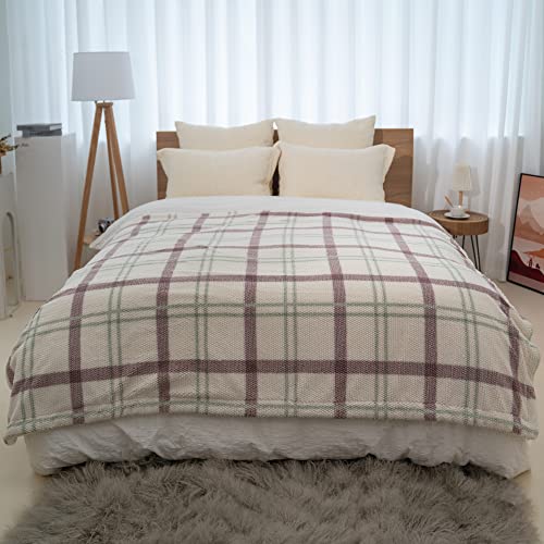 Cozy Bliss Thick Warm Sherpa Sherpa Fleece Blanket, Double Sided Popcorn Plaid Throw Blanket Fluffy Soft Fuzzy Thick Blanket For Couch And Bed (Taupe/Green, 60" X 80") #TOP1