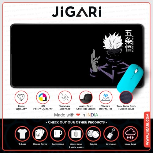 Image of Anime Theme Printed XL Extended Stich Edge Mousead | Smooth Surface Gaming Mousepad with Anti-Slip Rubber Base | 3mm Thick - 11 x 23 Inch (Gojo (P105))