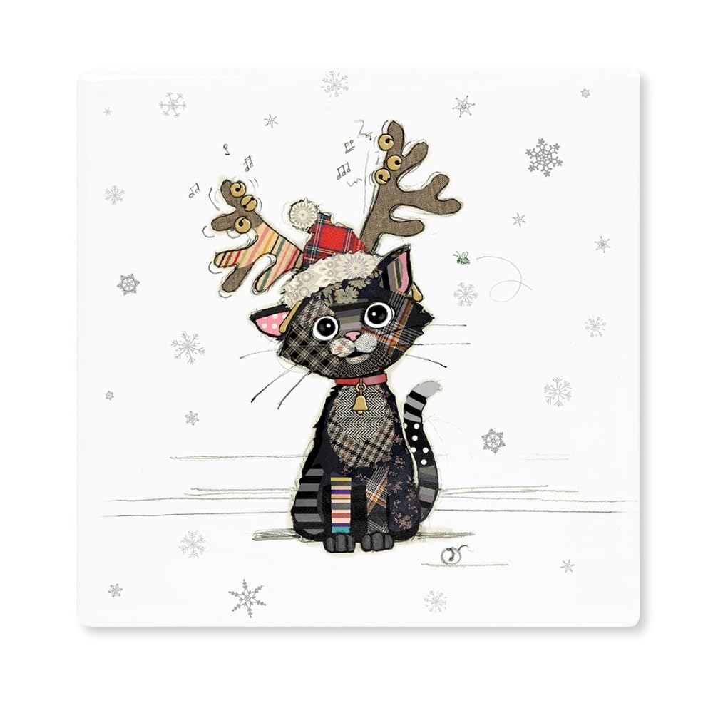 The Leonardo Collection Kitten Lesser & Pavey Christmas Drink Coasters | British Designed Eco Cork Drinks Coasters For Modern Homes | Coasters For Drinks For All Types Of Cups & Mug - Bug Art