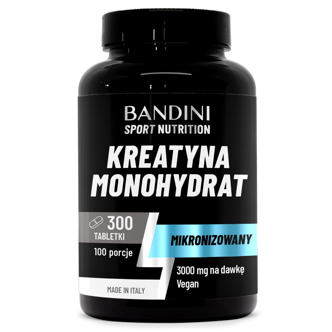 Bandini® Creatine Monohydrate Micronised 300 tabletek po 3000 mg w porcji - suplement treningowy, na siłownię i przedtreningowy - wegański - 100% czysty monohydrat kreatyny.