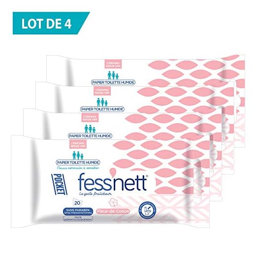 Fess'Nett Papel higiénico húmedo de Bolsillo Flor de algodón 20 Unidades - Juego de 4