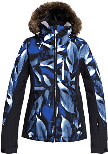 Roxy Jet Ski Premium-Chaqueta para Nieve para Mujer, Mazarine Blue Striped Leaves, L