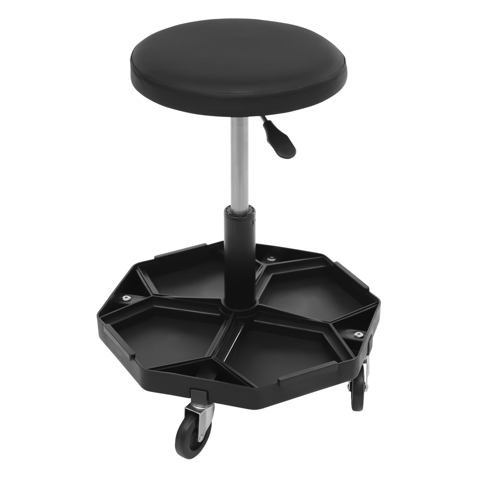 Sgabello da officina, massimo 150 kg, sedile pneumatico da garage con ripiano per attrezzi, altezza regolabile 45 – 61 cm, riparazione auto