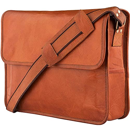 URBAN LEATHER Handmade: torby na laptopa listonoszki na ramię dla mężczyzn, 38 cm, Brązowy, Compact Size 38 x 28 x 10 cms fits all