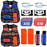 Niños Chaleco Táctico, Kids Elite Tactical Chaleco Para N-Strike Elite Series Con 100 Bullets, 2 Chaqueta Táctico, 2 Clips De Recarga Rápida, 2 Wrist Bands, 2 Chaleco+Scarf Mask, 2 Gafas De Protección