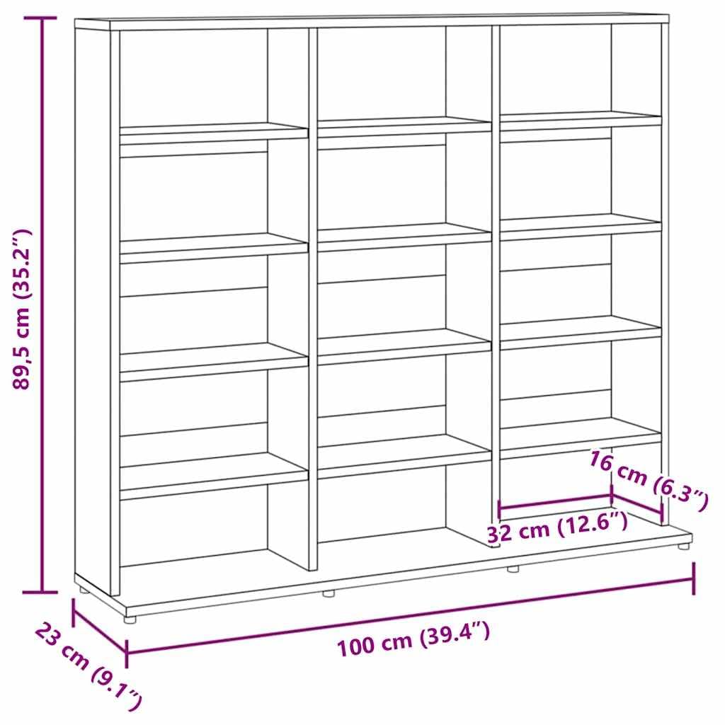 CD-Regal Grau Sonoma 100x23x89,5 cm Holzwerkstoff mit offenen Fächern für CDs, DVDs und Schallplatten, vielseitig als Aktenregal oder Lagerschrank nutzbar, inklusive Wandhalterung