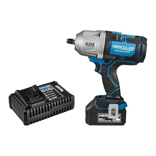 Fits HERCULES 20V Brushless Cordless 1/2 in Ultra Torque Impact Wrench Kit with 5 Ah Battery & Charger, 1500 ft-lbs Bolt Breakaway Torque, 1000 ft-lbs Fastening Torque, Var. Speed Trigger, LED Light