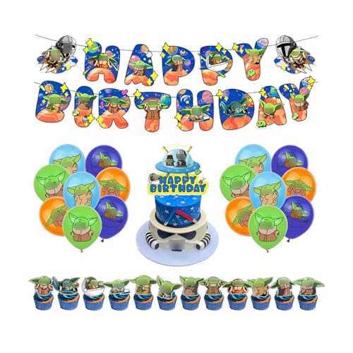 SMLHPARTY Cumpleaños Fiesta Decoración Kit de Globos con 13pcs Decoraciones de Pastel, 16pcs Globos y 1pcs Pancarta de Cumpleaños, Animales, Rojo, Azul, Amarillo