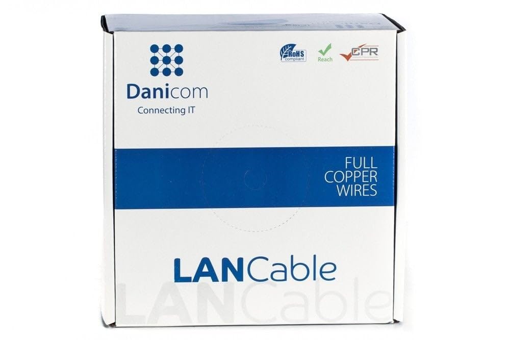Danicom Cable de bobina CAT8 S/FTP rígido - LSZH (Dca) - 50 m, POE, Ethernet, LAN, cable de conexión, cable de datos, RJ45 - para gabinete de servidor, conmutadores, routers, módems!