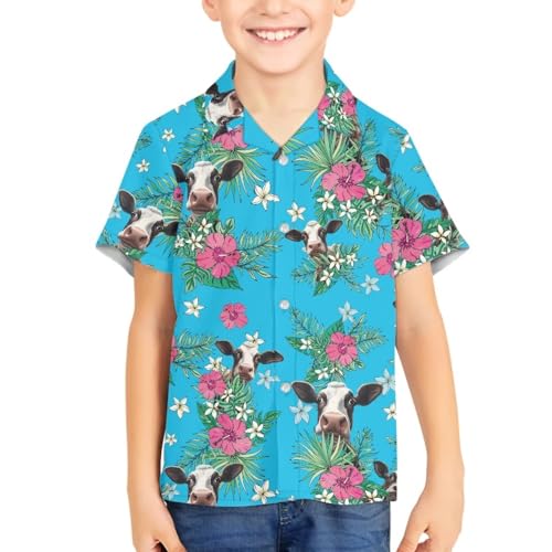 Boy Kids Hawaiian Button Down Shirt Short Sleeves Casual Summer Tops Size 3-163