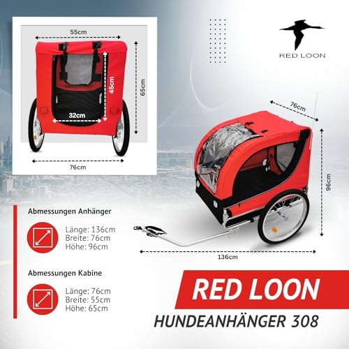 Hundeanhänger für Fahrrad - Fahrradanhänger für Hunde - Radanhänger - Hundefahrradanhänger e-Bike - rot bis 40kg