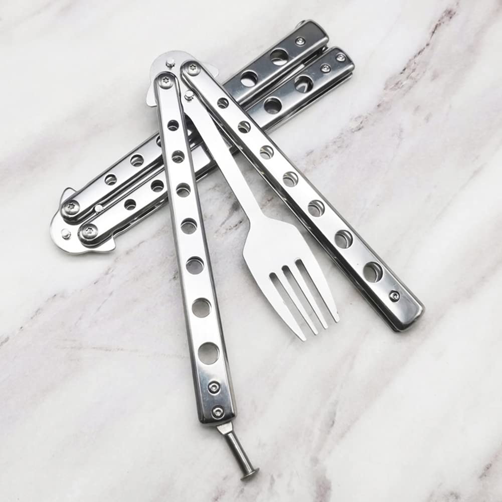 Forchetta Farfalla Cucchiaio Pettine Campeggio Posate Set Pieghevole in Acciaio per Campeggio Caccia Viaggi Outdoor BBQ Posate Utensile