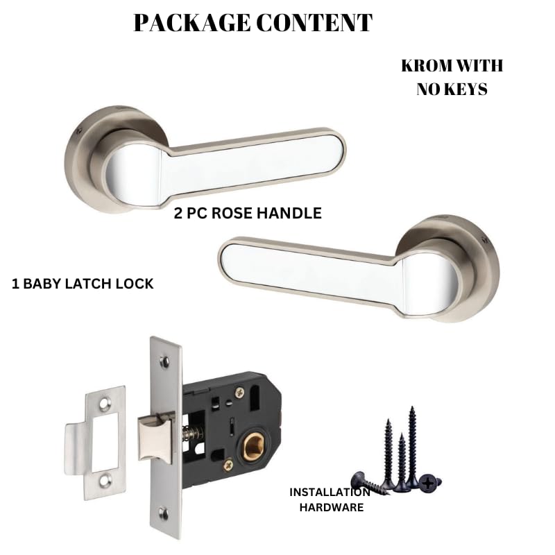 Image of SARDAR KROM Black Silver Door Lock for Main Door /Mortise Door Lock Set /3 Brass Keys /Bedroom Door Lock /Handle Lock for Home /Office /Hotel (for Bathroom (No Keys))