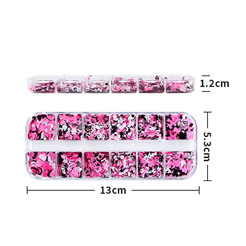 Nail Art Glitter Flakes 12 Grids Nail Sequins Love Heart Butterfly Stars Round Rabbit Nail Supplies Mixed 3 Colors Glitter Nail Charms Designs Diy Nail Decorations Nail Art Accessories For Women Girls #TOP4