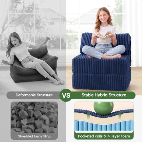 Image of Folding Sofa Bed Convertible 4 in 1 Sleeper Chair Blue Single