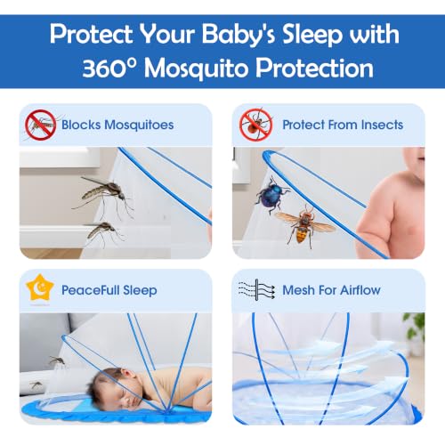 Image of RAMVIK Baby Mosquito Net, Mosquito Net for Baby 0-12 Months, Foldable Portable Mosquito Net for Baby with Breathable Mesh, 360 Protection, Bottomless Design,135 x 65 x 65 cm (Blue)