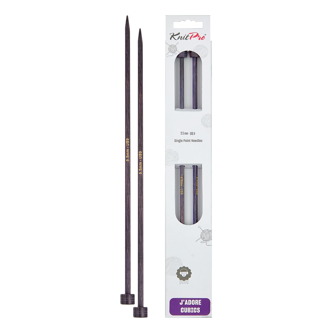 KnitPro J’Adore Cubics Single Pointed Needles 14" (35cm), Lavender, 5.50mm