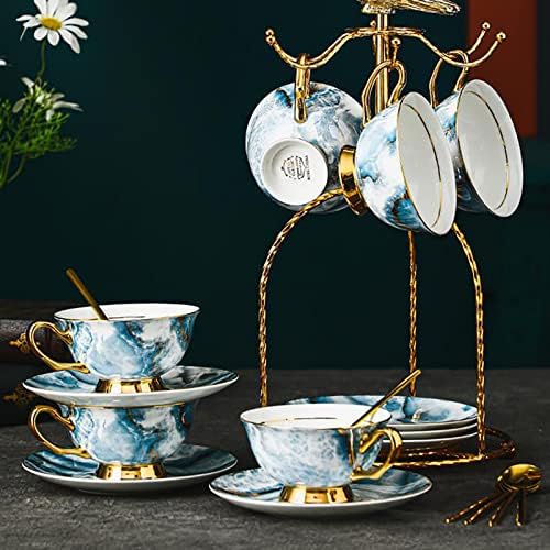cakunmik Gold Trim Ceramic Tea Cups Set,Bone China Coffee Cups And Saucers, European Style Porcelain Tea Set Afternoon Tea Set Gift Box Packaging,E