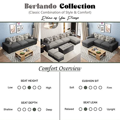 FURNY Berlando Fabric 5 Seater LHS Sectional L Shape Sofa Set for Living Room (Dark Grey)