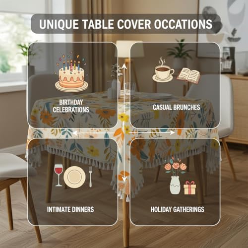 Image of RRC Microfiber Cotton Table Cloth Pack of 2 for 4 Seater Dining Table, 45 x 60 Inch Rectangular Printed Table Cover with Tassels, Washable, Durable & Fade Resistant