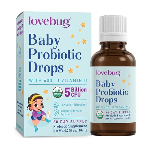 Image of Lovebug Award Winning USDA Organic Probiotic for Infants & Babies | Helps with Colic, Reflux, Diarrhea, Constipation & Gas | Multi-Strain 5 Billion CFU | Liquid Drops | Ages 0-24 Months