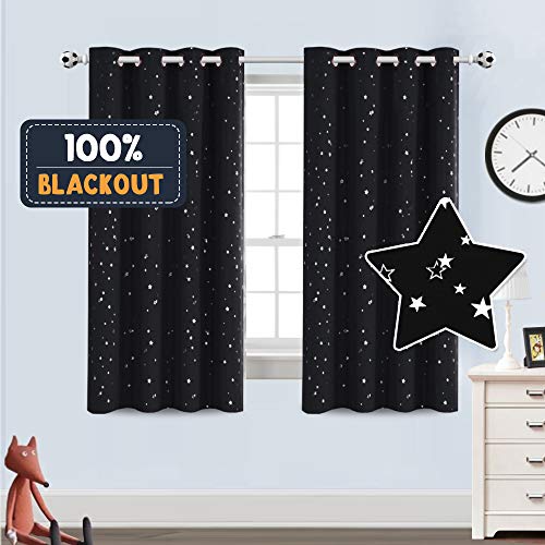 PrinceDeco Blackout Kids Curtains for Bedroom Thermal Insulated Silver Twinkle
